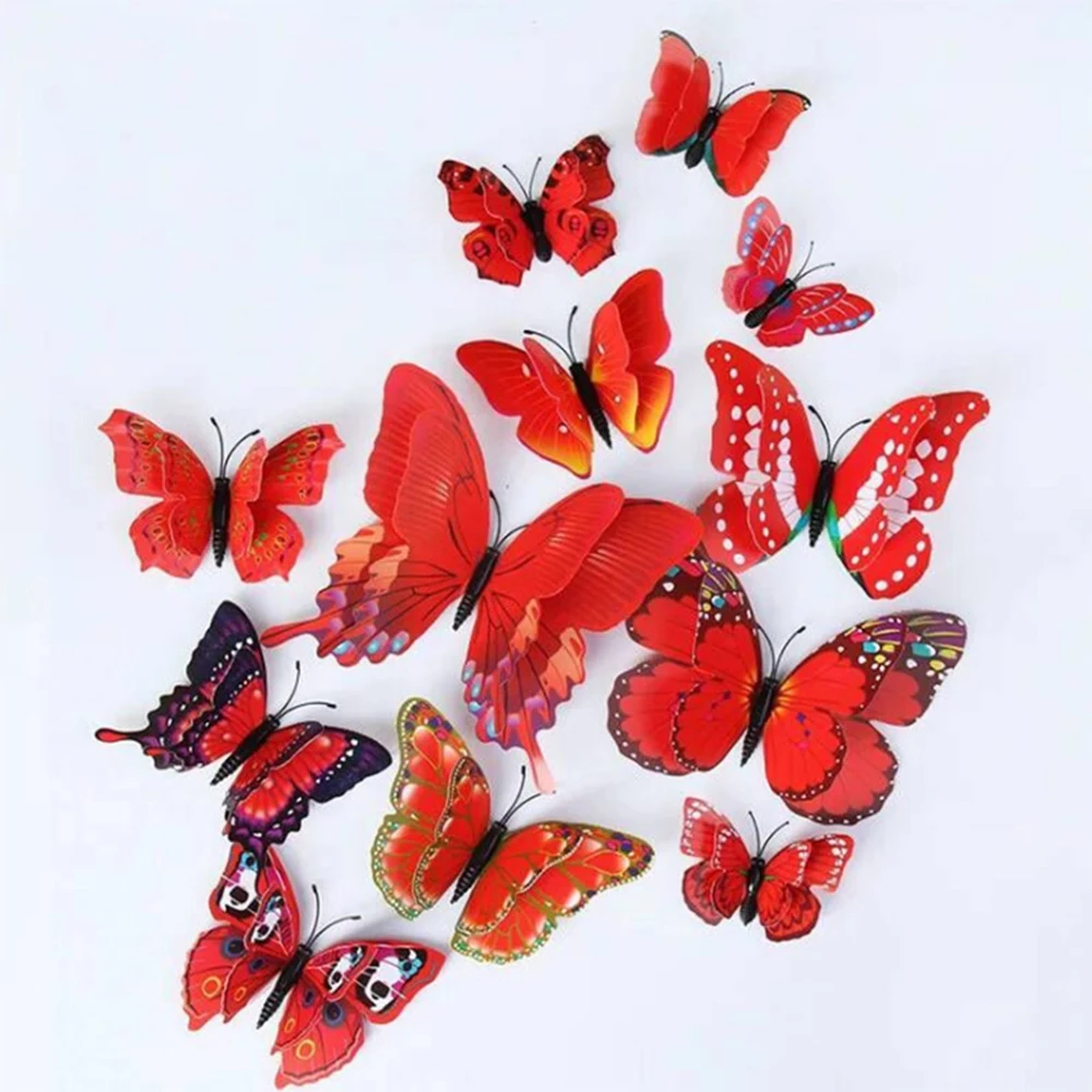 12 Piece Wall Sticker Set 3D Butterfly Wall Sticker Color Double Wall Sticker On The Wall Home Decoration Party Decoration