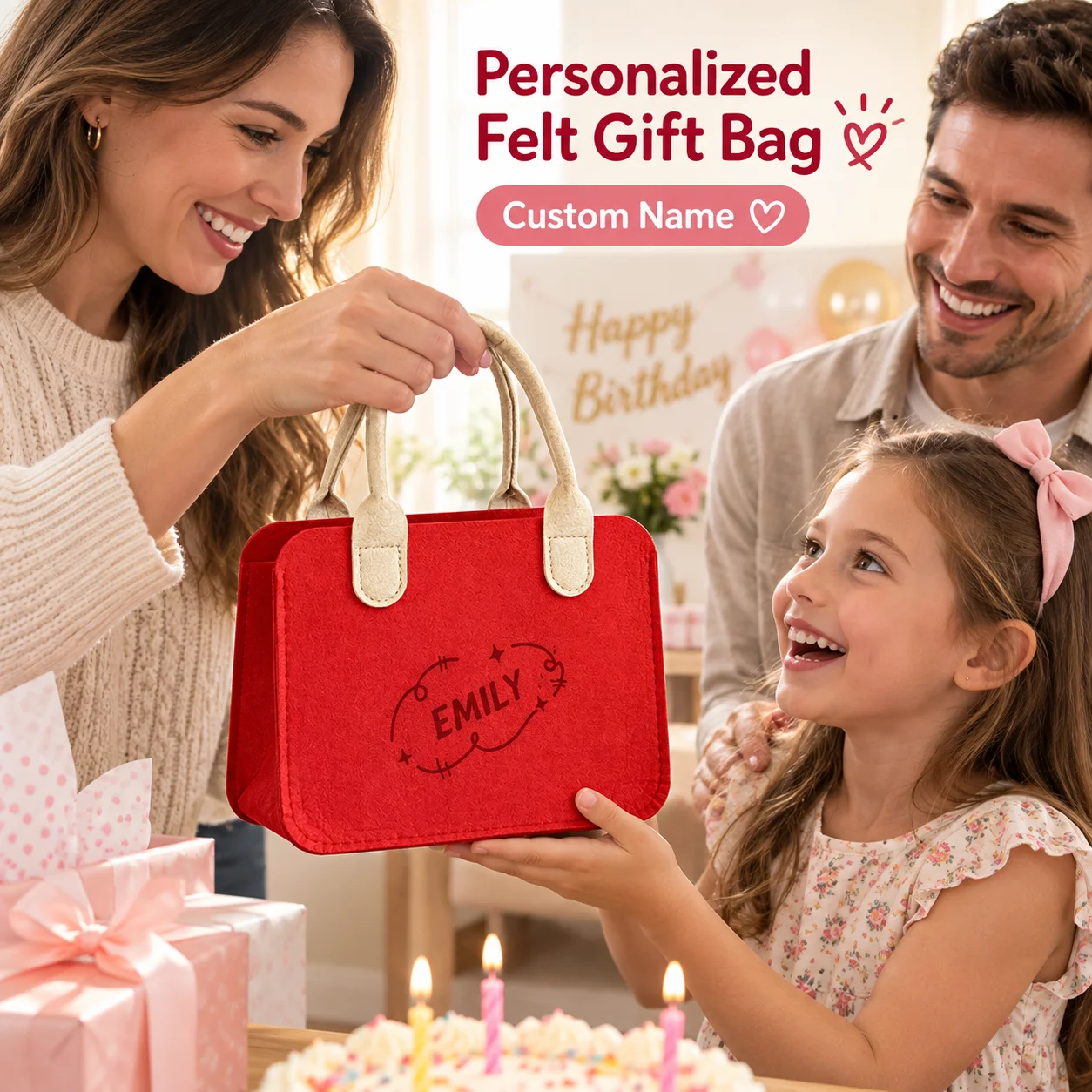 Compact Custom Felt Handbag Color Block Personalized Name Tote For Women Kids Birthday Party Favor Halloween Christmas Gift Bag