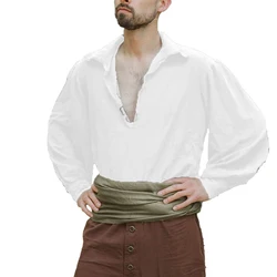 Vintage Pirate Captain Shirt Men's Medieval Renaissance Costume Tops Comfortable Slim Fit V Neck Fashion Shirt