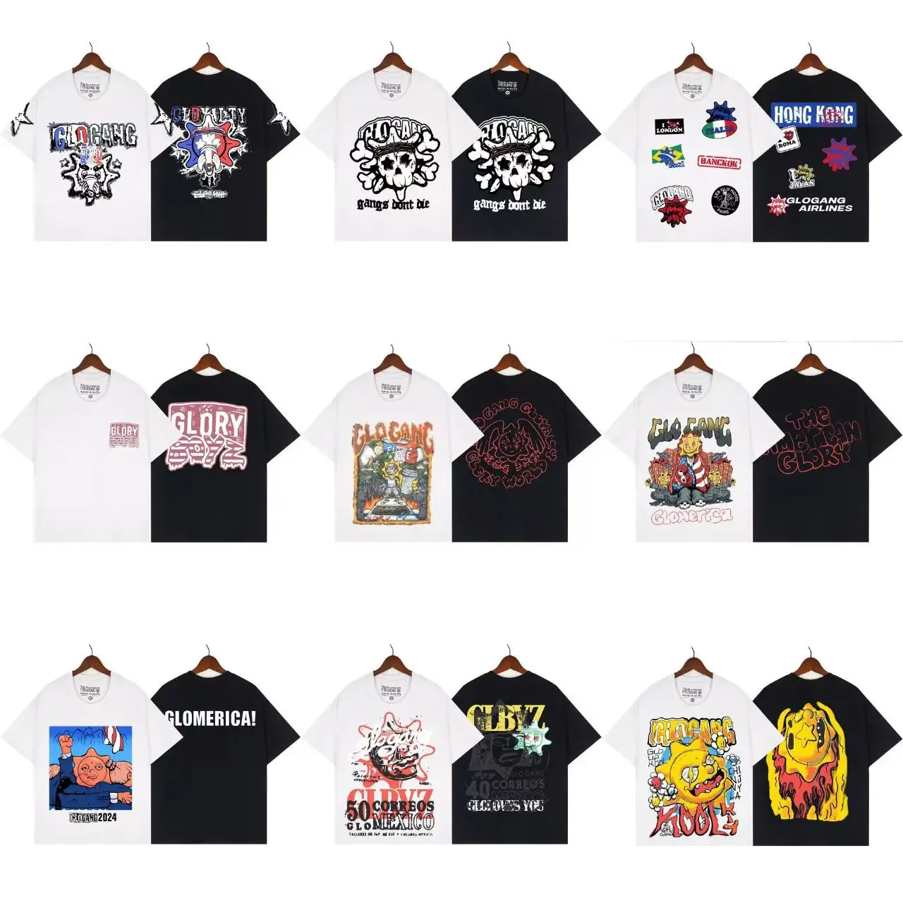 

GLO GANG European and American Street Cartoon Printed Cotton Short sleeved T-shirt for Men and Women