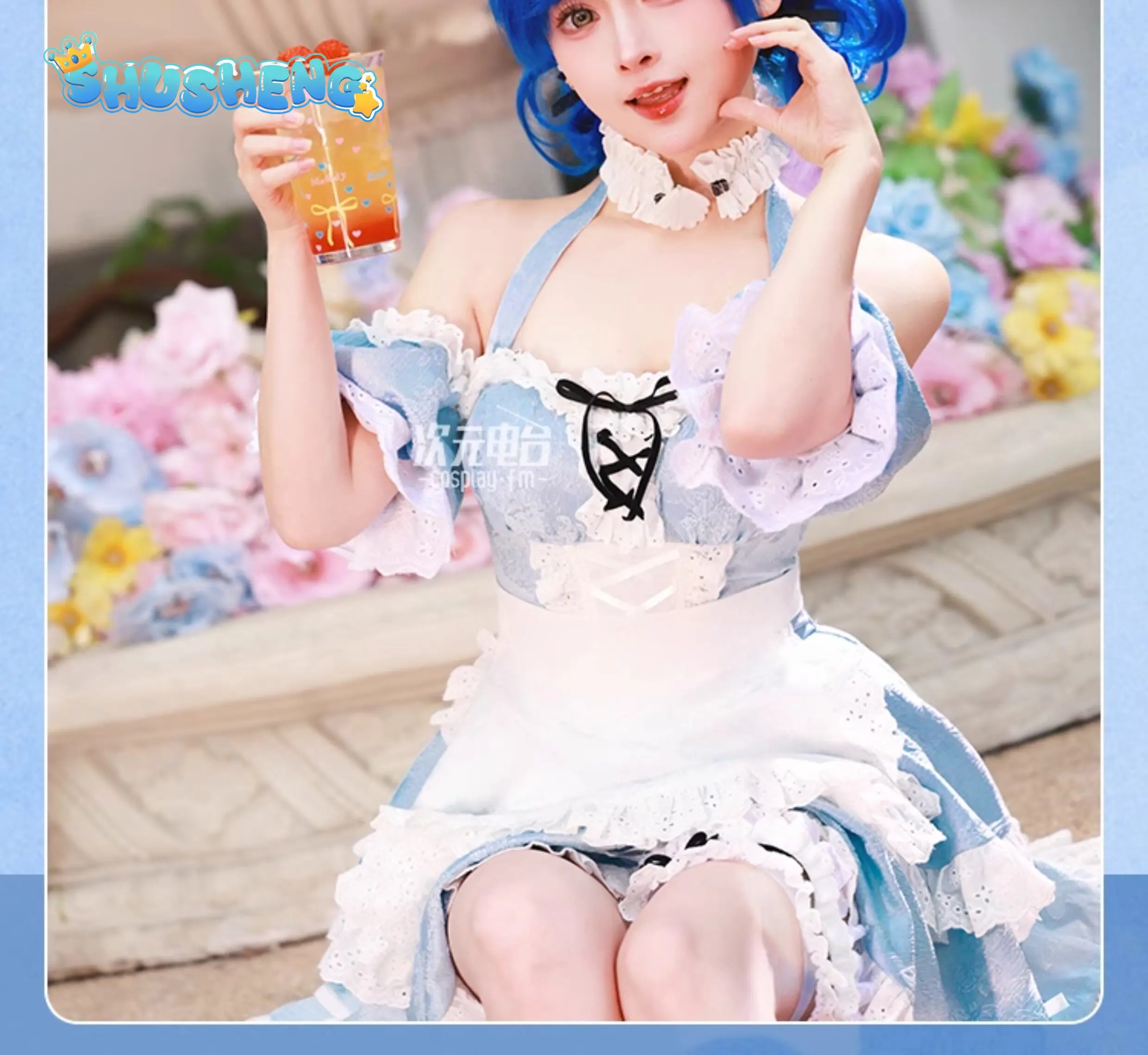 

Anime mermaid melody pichi pichi pitch Hanon Hosho Cosplay Costume Halloween Christmas Girl Blue Cute Maid Uniform Lolita Dress