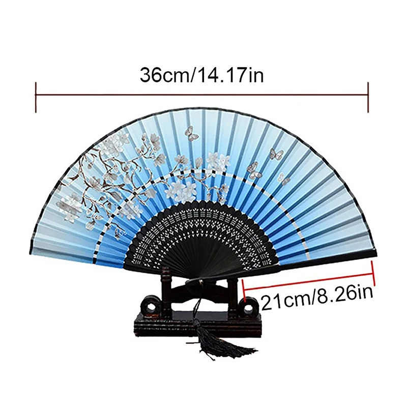 Ventilador de mão de seda vintage para mulheres, fãs de bambu chinês, presentes artesanais, adereços de dança, decoração para casa