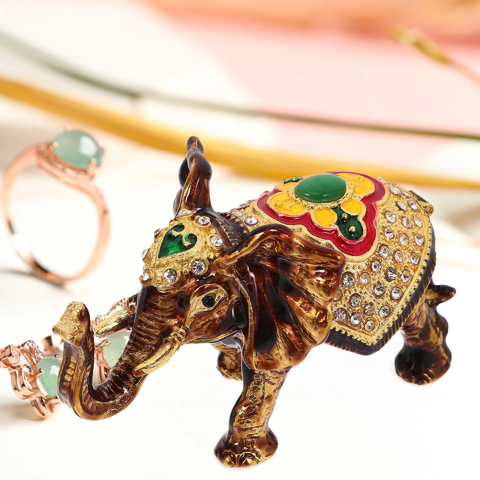 

Elephant Jewelry Box Ring Holder Necklace Hand-painted Animal Figurine