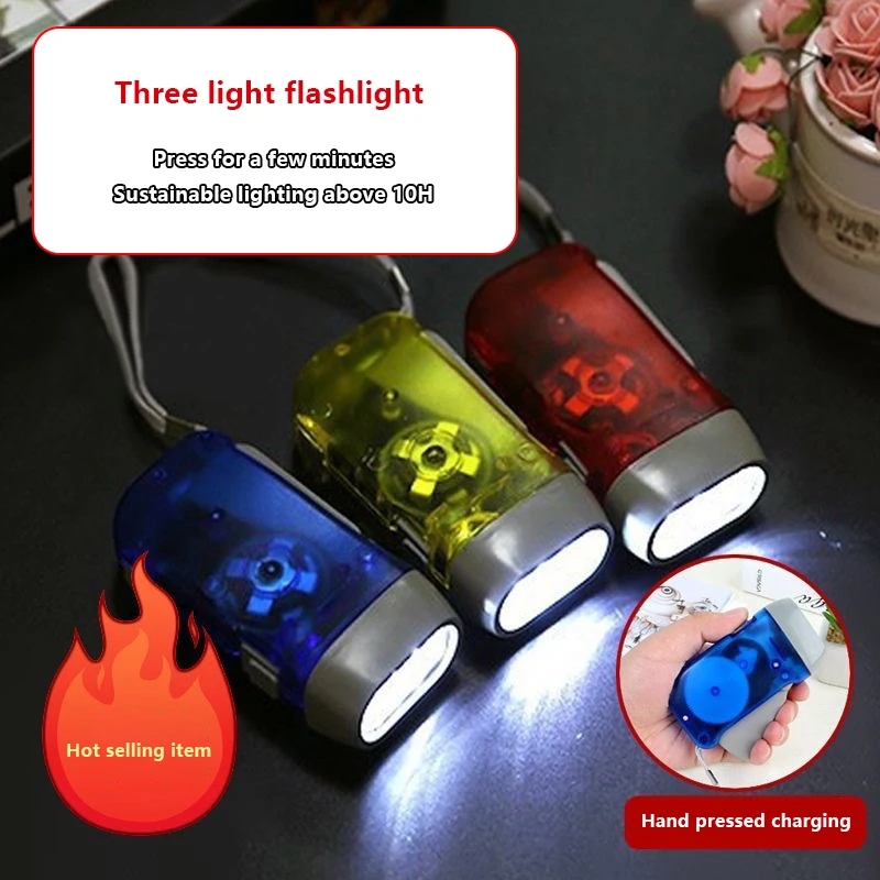 Portable Hand Pressing LED Night Flashlight Self-Powered Dynamo Crank Power Wind Up Manual Power Generation For Camping Riding