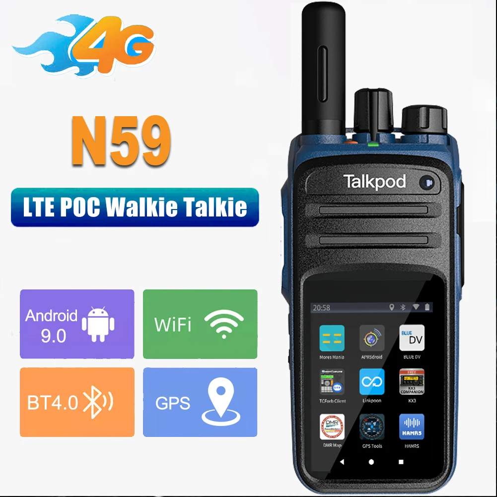 

Talkpod N59 Android 9.0 4G LTE Сетевое радио Wi-Fi GPS Мобильный телефон с сенсорным экраном Работает с Zello Real-PTT