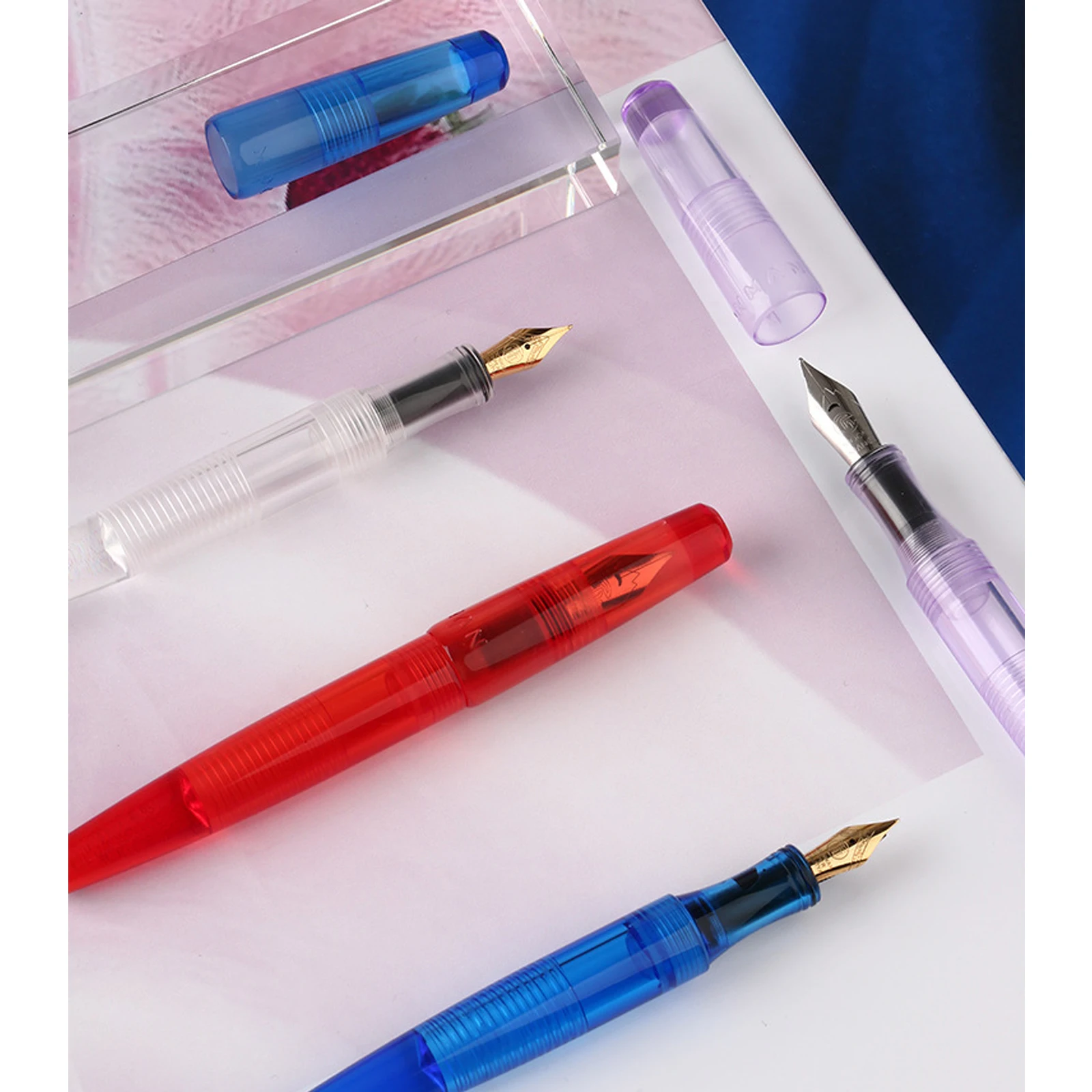 MAJOHN C2 Transparent Resin Fountain Pen F 0.5mm Nib Smooth Iridium Nibs Converter Large Capacity Writing pens Office Stationery