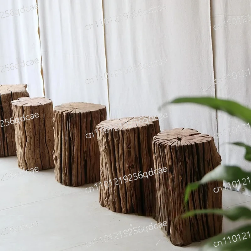 Log stump Solid wood Indoor coffee table stool Flower pot ornament Old wooden stump Outdoor balcony tree stump Tea table stool