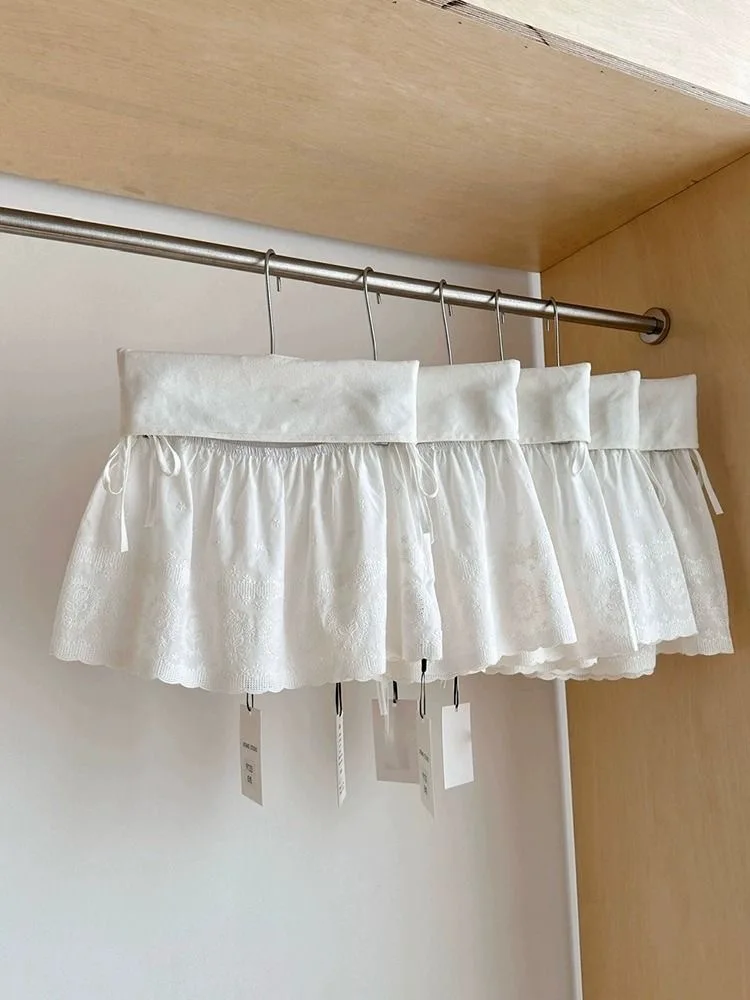 

Юбка А-силуэта с кружевной отделкой и вышивкой, корейский дизайн, женская, с завышенной талией, для повседневной носки