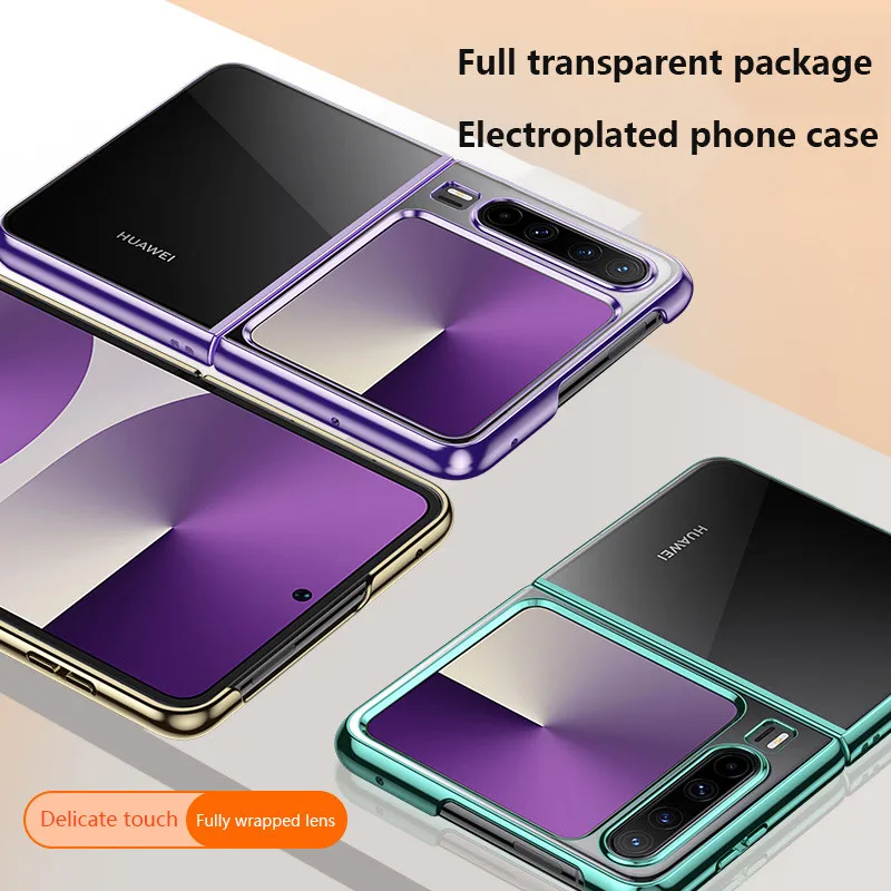 Ultra Thin Hard Electroplated Color Transparent Case For Huawei Pura X 5G Protection Back Anti Drop Shell With Tempered Glass