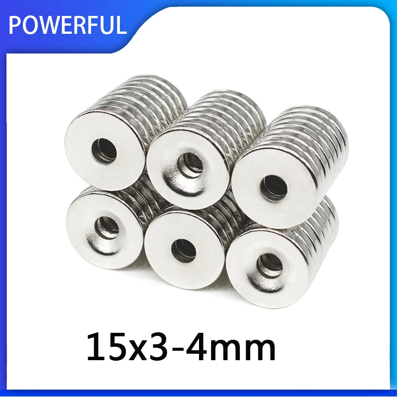 

5~150PCS 15x3-4mm Small Round Search Magnet 15x3 With Hole 4mm Countersunk Neodymium Magnet Disc N35 15mm x 3mm-4mm