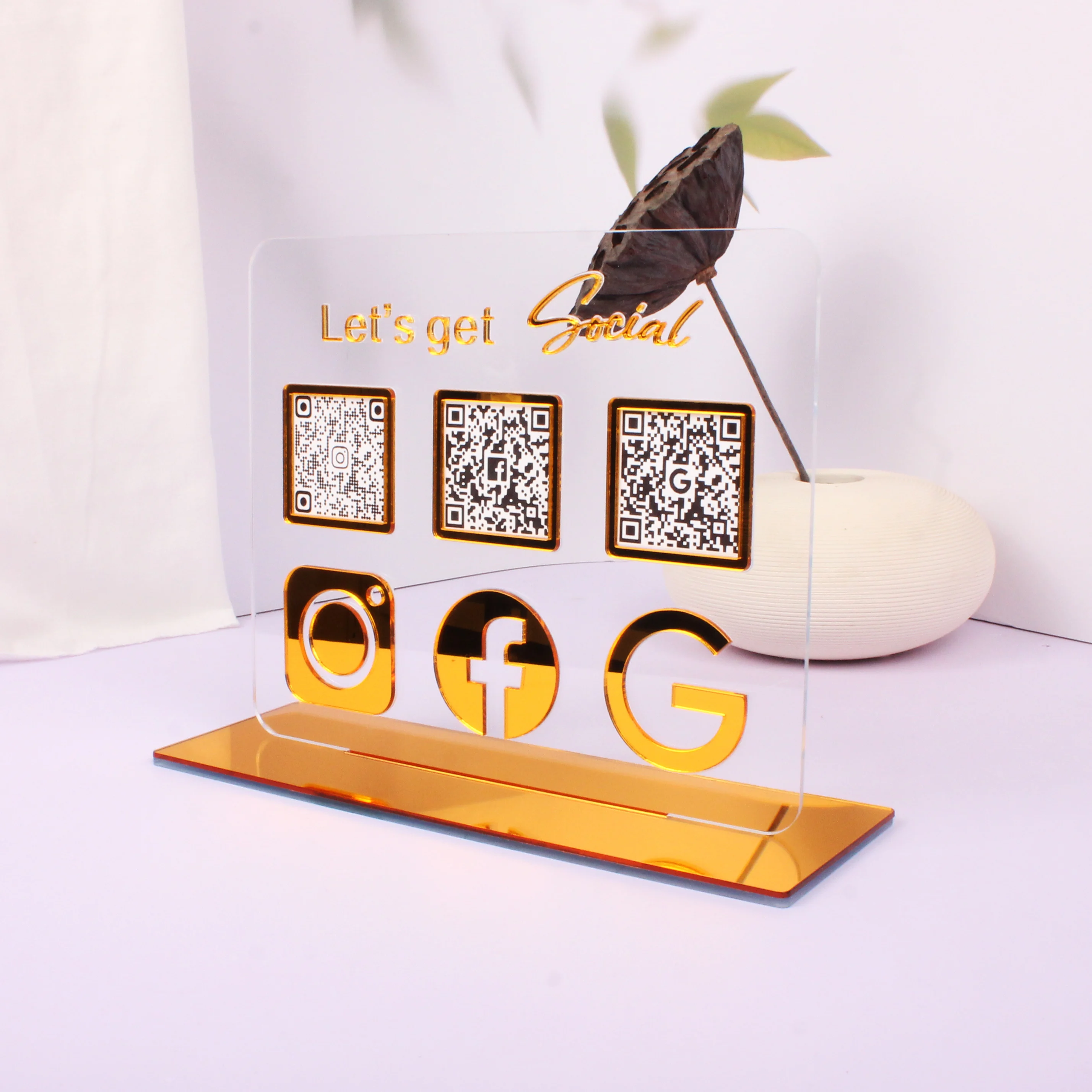 علامات الوسائط الاجتماعية الاكريليك المخصصة مع رمز الاستجابة السريعة مسح الدفع اتبع علامة الاكريليك شبكي الأعمال #2