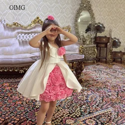 OIMG Pretty Ball Flower Girl Dresses 3D Flowers Gown Wedding Party Dress Curled Collar Princess Birthday Dress Customized