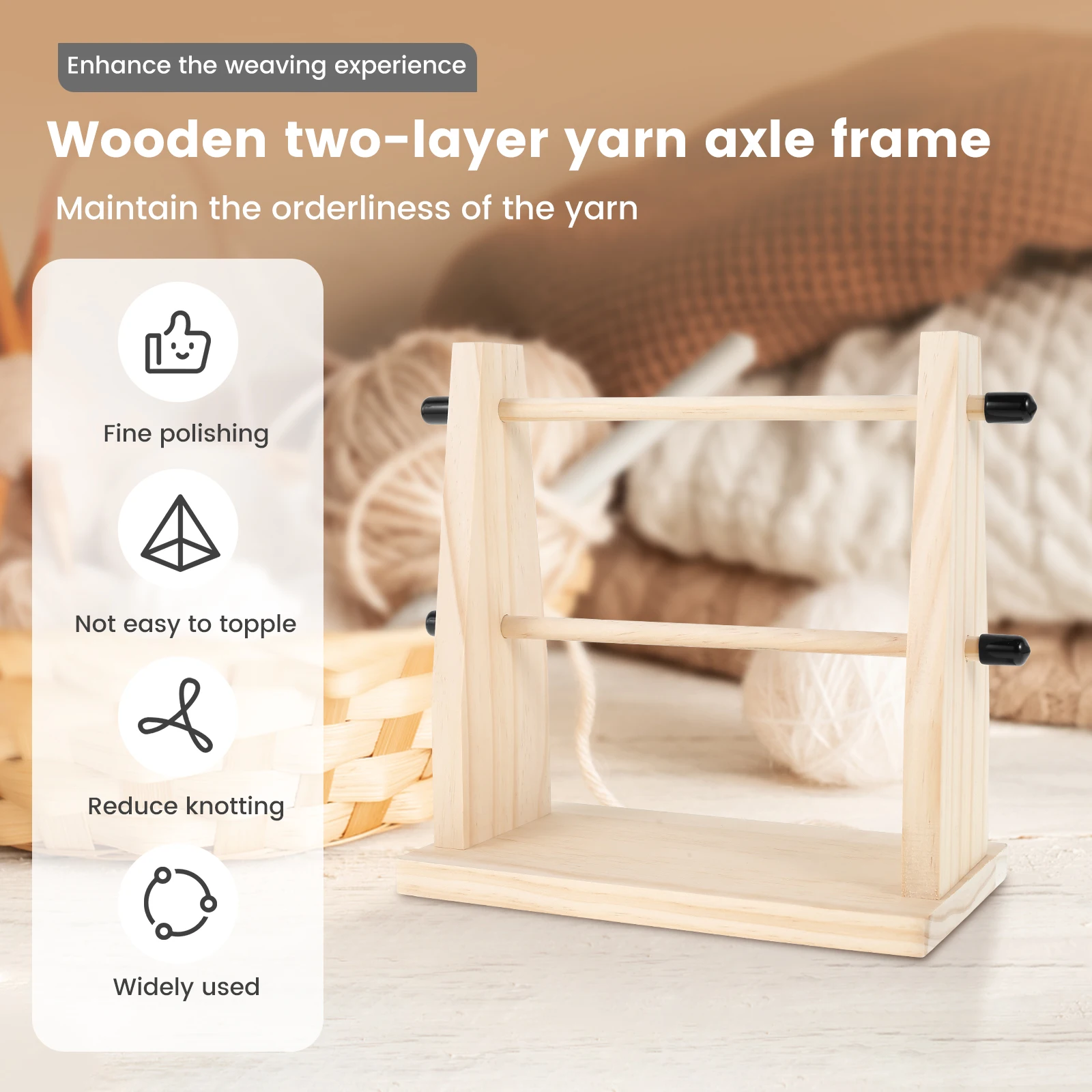 Yarn Holder Wood Crochet Yarn Holders Double Yarn Ball Stand with Nonslip Pads Storage Holder for Crocheting Knitting DIY Craft