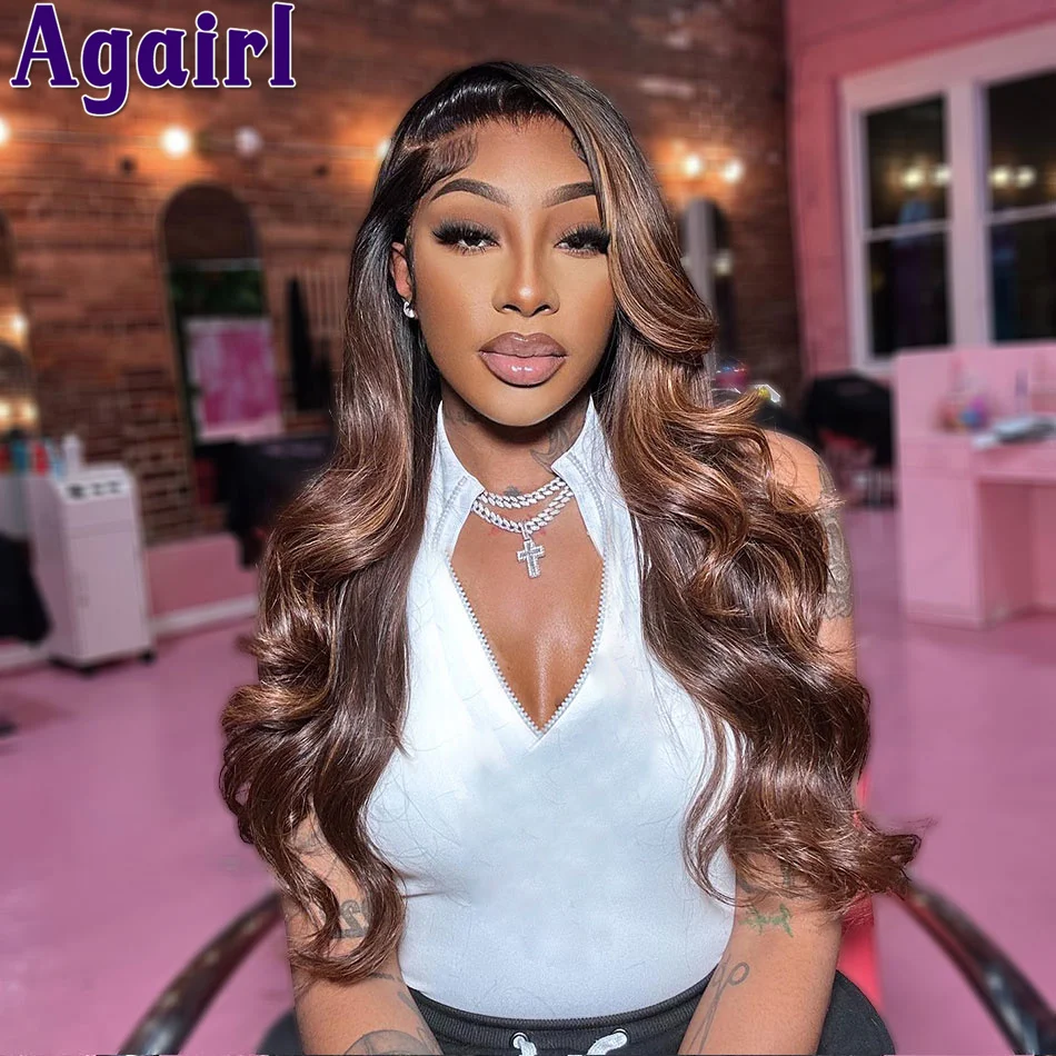 Highlight Brown Blonde 100% Human Hair Wigs 13x6 Transparent Lace Frontal Wig Pre Plucked Ready Go 13x4 Body Wave Lace Front Wig