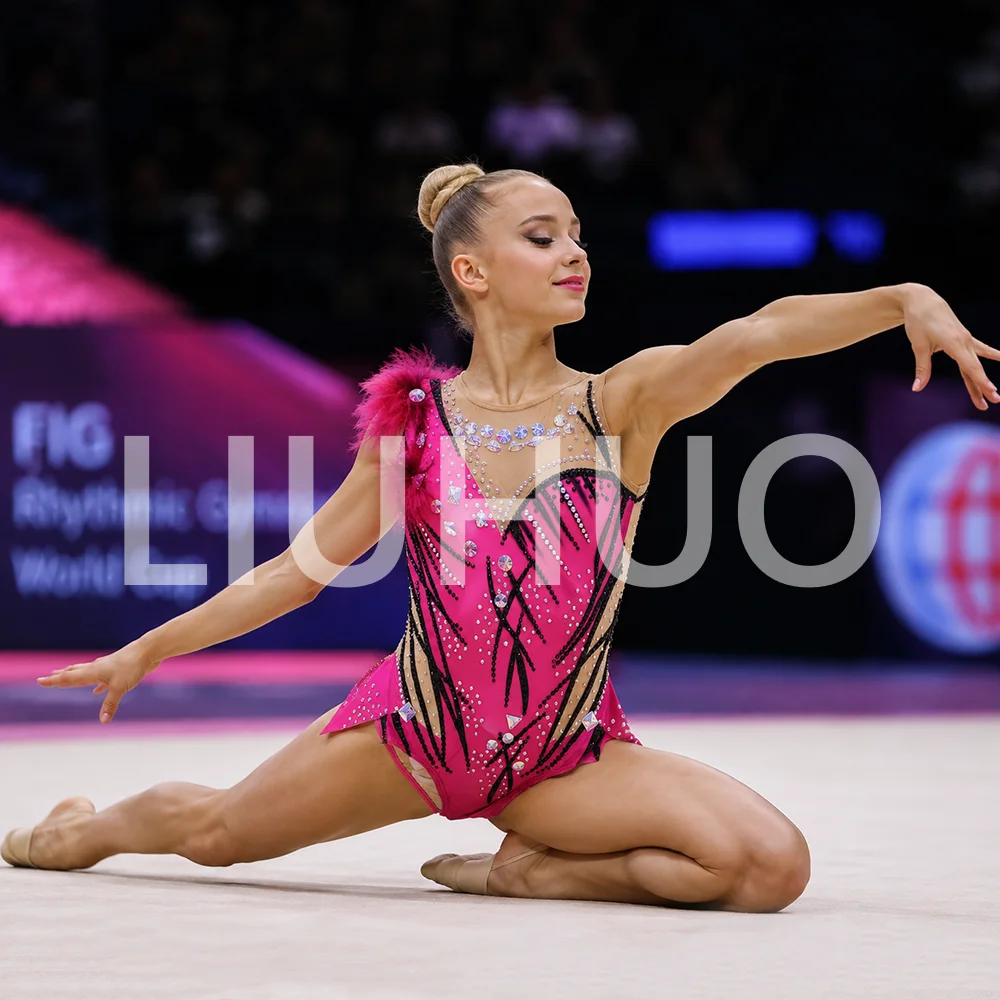 LIUHUO Leotardos de gimnasia rítmica competencia artística gradiente niñas escenario artesanía profesional Color rosa BD626