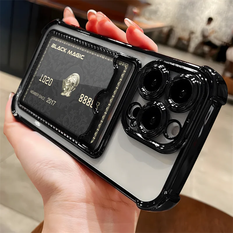 حافظة سيليكون فاخرة مطلية بحامل بطاقات ، غطاء واقي ناعم ، فتحة بطاقات ضد للصدمات ، غطاء خلفي لهاتف أيفون 15 و 14 و 13 و 12 و 11 برو ماكس بلس #1