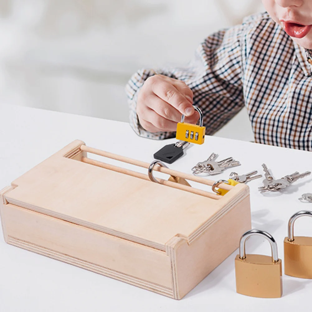 Otros juguetes educativos Caja de bloqueo Montessori Cerraduras de llaves de madera para niños pequeños Aprendizaje para