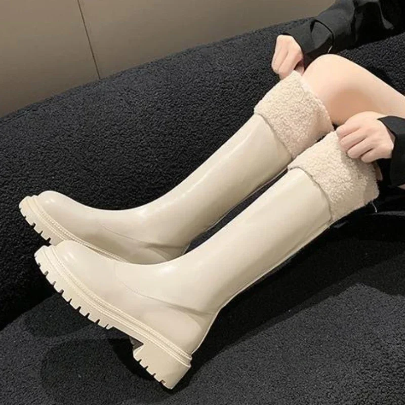 Ladies Shoes 2023 Hot Sale Zipper Women's Boots Winter Round Toe Solid Plush Warm Knee-High Platform Water Proof Fashion Boots