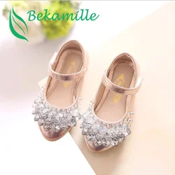 Bekamille Children Rhinestone Glitter Kids leather Shoes Princess Girls Sandals Toddler Big Girl Wedding Party Shoes