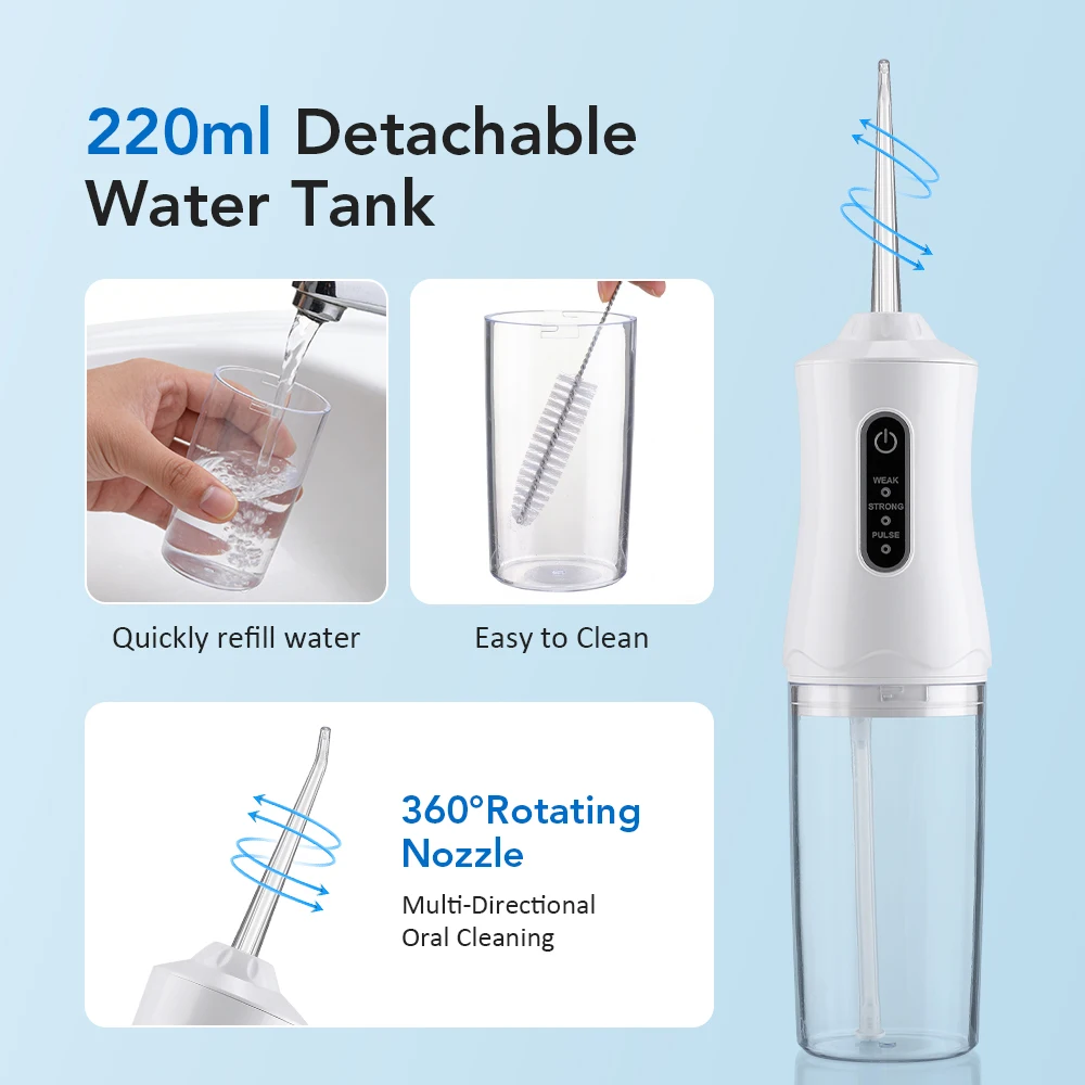 Electric Dental Water Flosser Oral Irrigator Portable Dental Bed Sprinkler Jet Toothpick 4Nozzle Mouth Washing Machine 220ml image 4