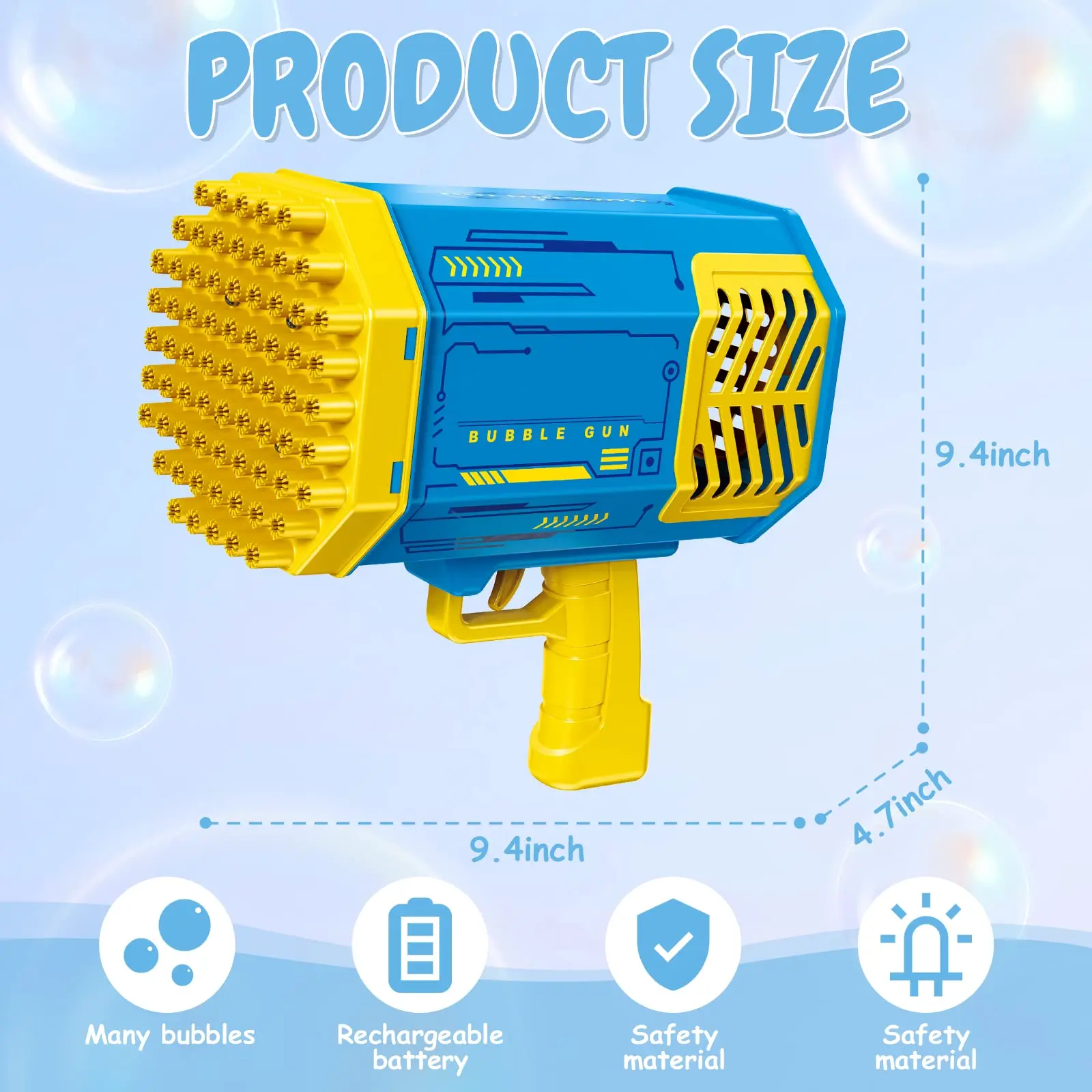 69-gaats automatische bubble blaster met LED-lichtshow, raketwerper speelgoedpistool voor buiten- en binnenfeestplezier