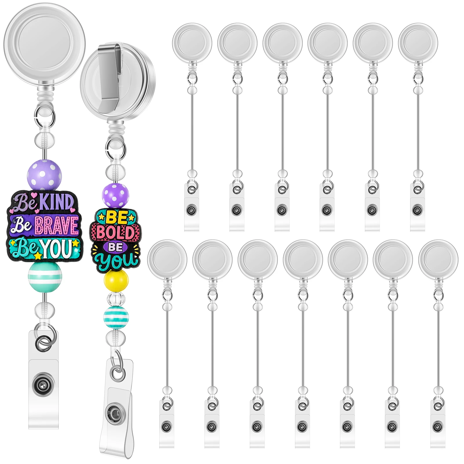 15 Pcs Alligator Clip Beadable Badge Reel Retractable with Swivel Alligator Clip for DIY Hanging Card Gifts for Nurses Teachers