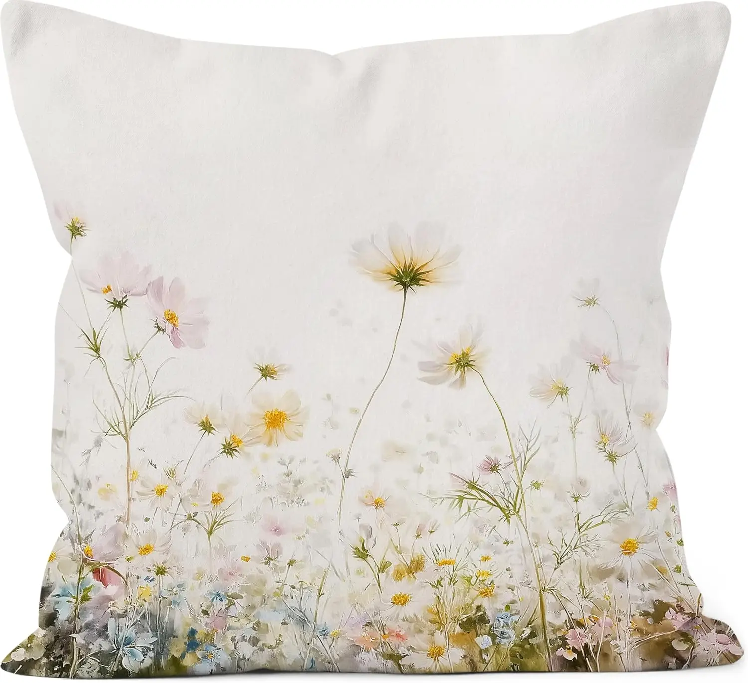 Watercolor Floral Pillowcase Cushion Cover Boho Cottage Garden Botanical Print Decorative Square 45x45cm Home Accent Decor