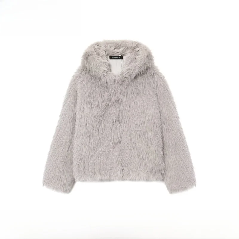 

Модная женская куртка в уличном стиле, осенне-зимняя новинка, с эффектом искусственного меха, с капюшоном, универсальная, из полиэфирного волокна