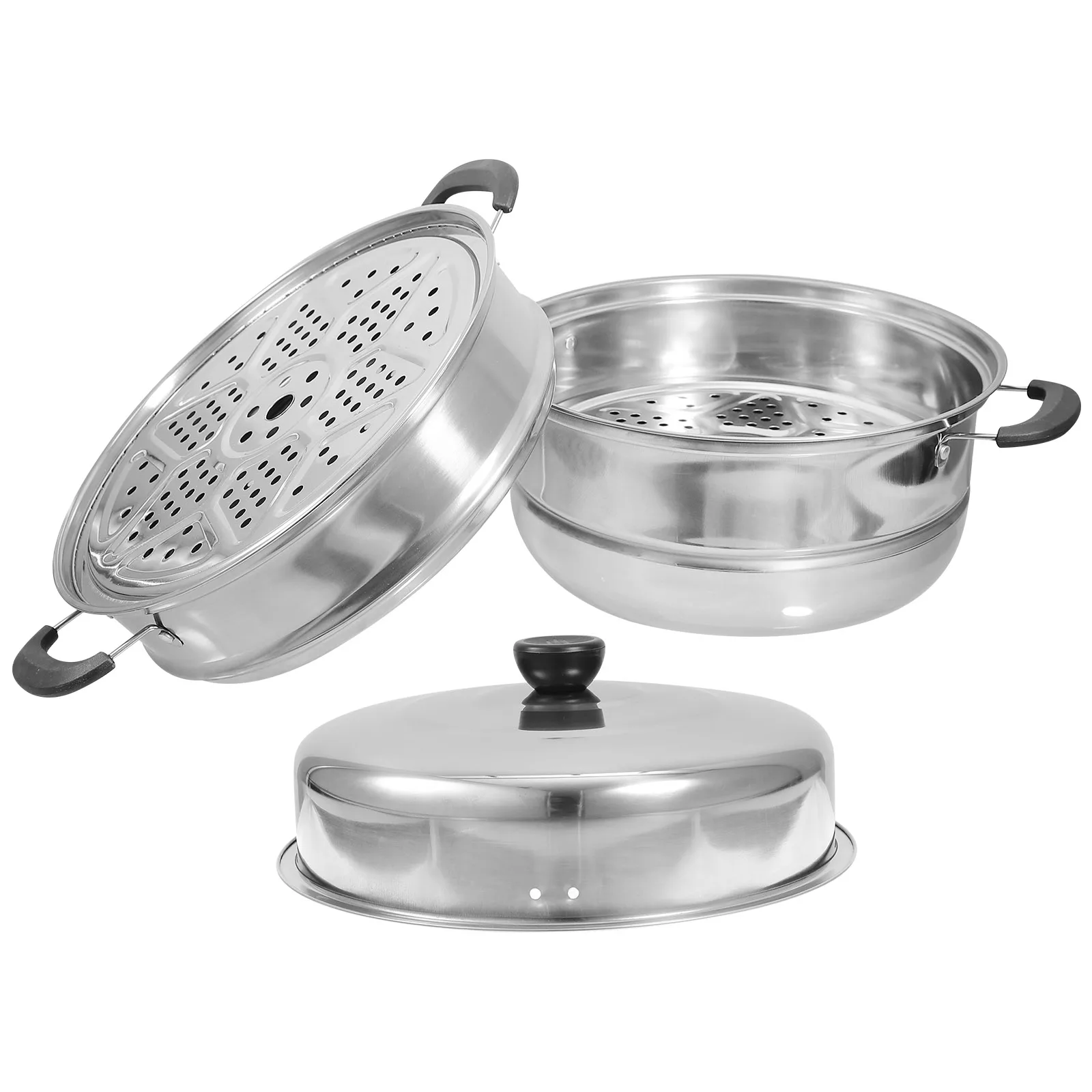 

Thickened Stainless Steel Soup Steamer Pot 3-tier Large Capacity High Temperature Resistant Kitchen Veggie Bun Steamer