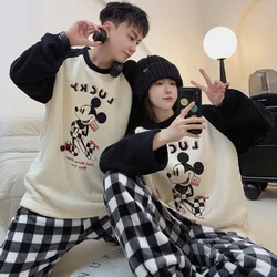 Cartoon Disney couple pajamas winter men's loungewear round neck long-sleeved trousers two-piece set new Mickey women's pajamas