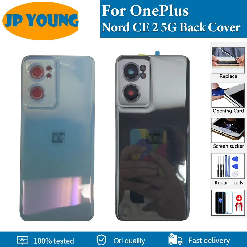 Original Glass Back Cover For OnePlus Nord CE 2 5G Battery Cover Back Rear Housing Door Case Panel For IV2201 Replacement