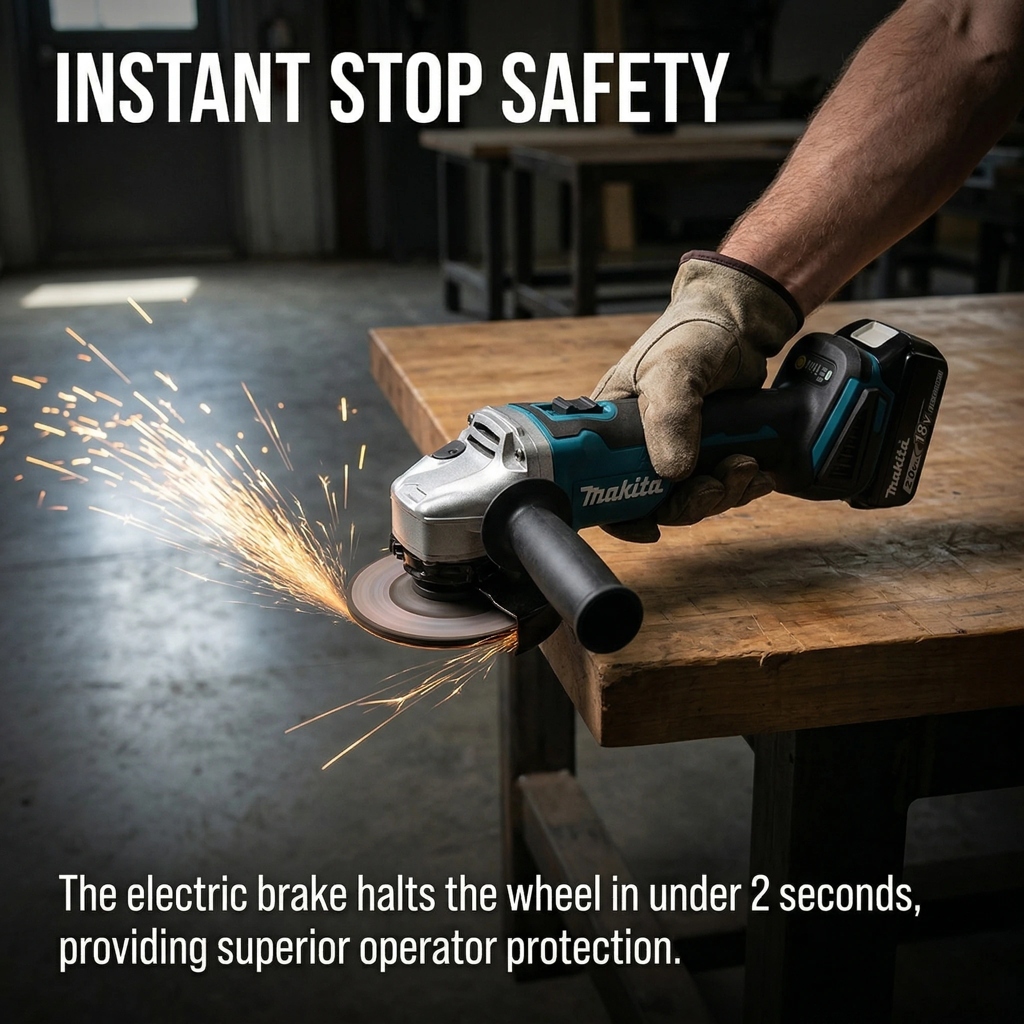 Makita DGA404 18V Cordless Brushless Grinder 100mm 8500rpm with Lock Nut Wrench and Side Handle