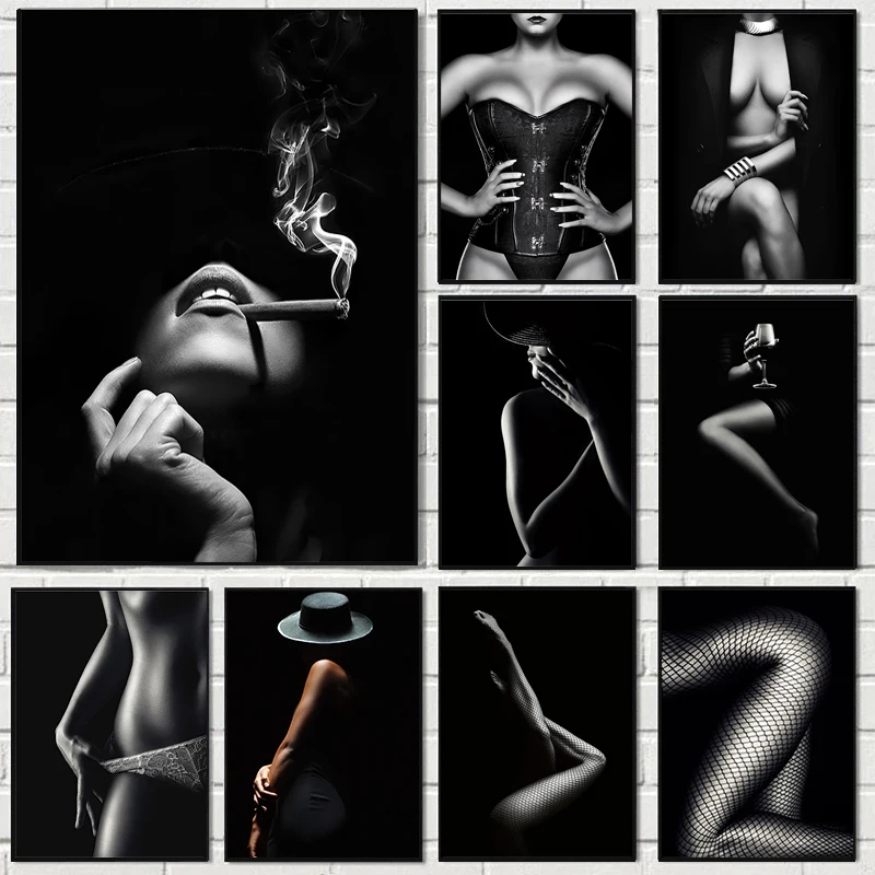 Sexy Black and White Woman Poster and Print Canvas Painting Girl Body Art Wall Picture for Modern Bedroom Home Decor Cuadros