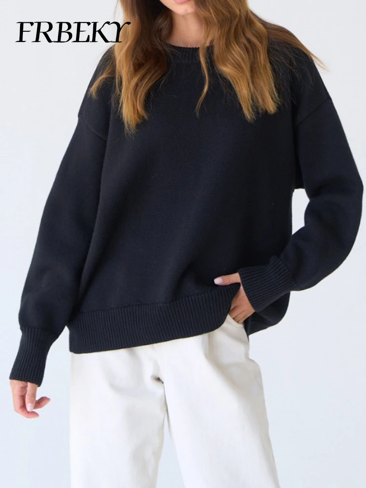 

Fashion Women Sweaters 2024 Autumn Winter Solid Color Round Neck Sweater Commuter Casual Knitted Pullover Jerseys Korean Fashion