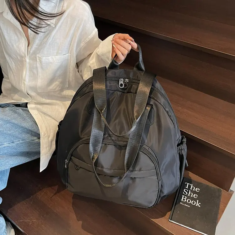 Casual Commuter Large Capacity Tote Bag Women's Single Shoulder Backpack Nylon Material Double Zipper Youth Fashion Trend