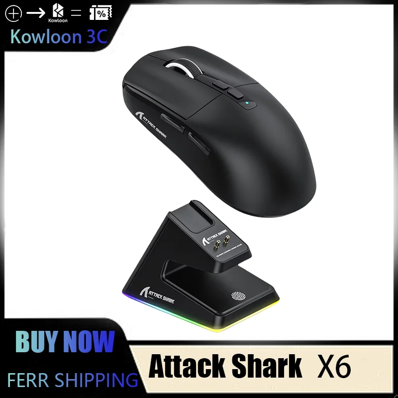 Attack Shark X6 Mouse Lightweight Portable Paw3395 Office Gaming Triple Mode Wireless Bluetooth Charging RGB Laptop Desktop PC