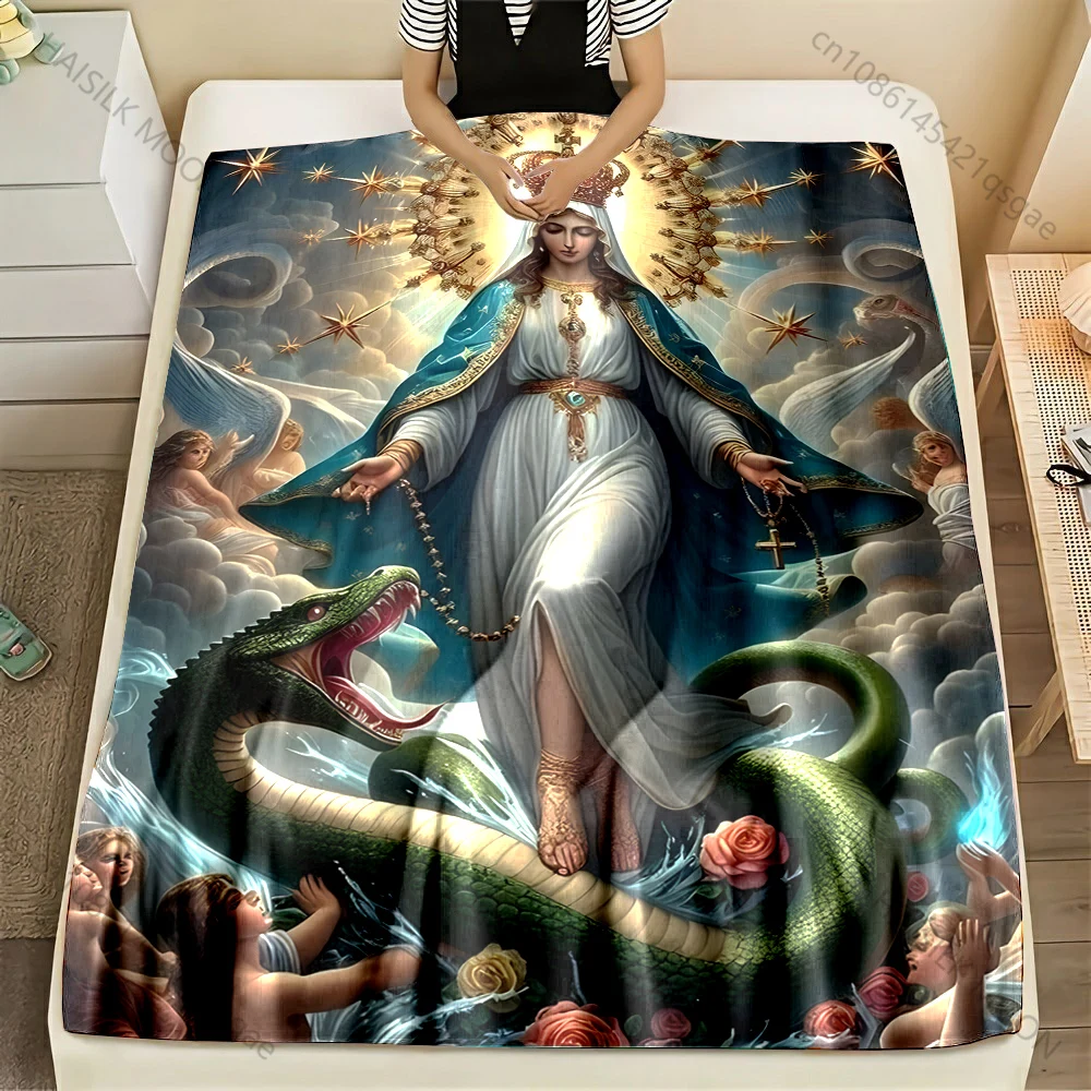 1PC Icon with snake and angels Print Blanket Warm Soft Fluffy Kids and Adult Sofa Bed Throw Blanket Outdoor Travel Camping RV