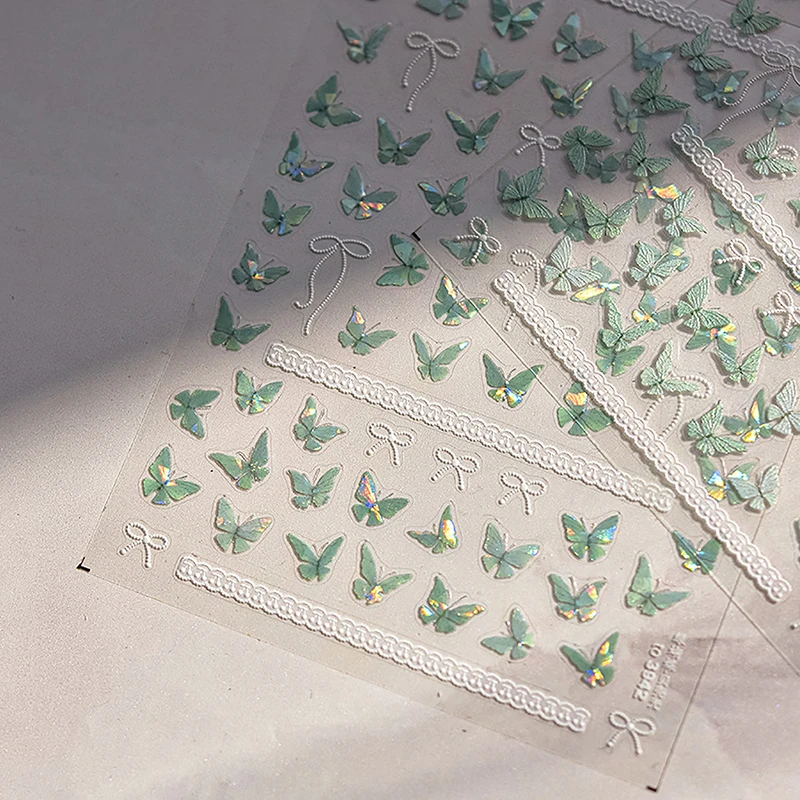 

Butterfly Nail Sticker Green Nail Styling Shine Stereoscopic Relief Nail Decal DIY Manicure Art Decoration Accessories