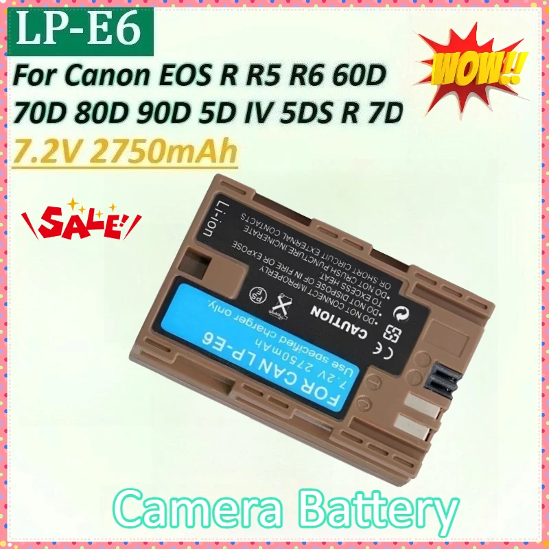 

New LP-E6NH 7.2V 2750mAh LP-E6N LP-E6 Camera Battery Type-C Charging Input for Canon EOS R 60D 70D R5 R6 80D 90D 5D IV 5DS R 7D