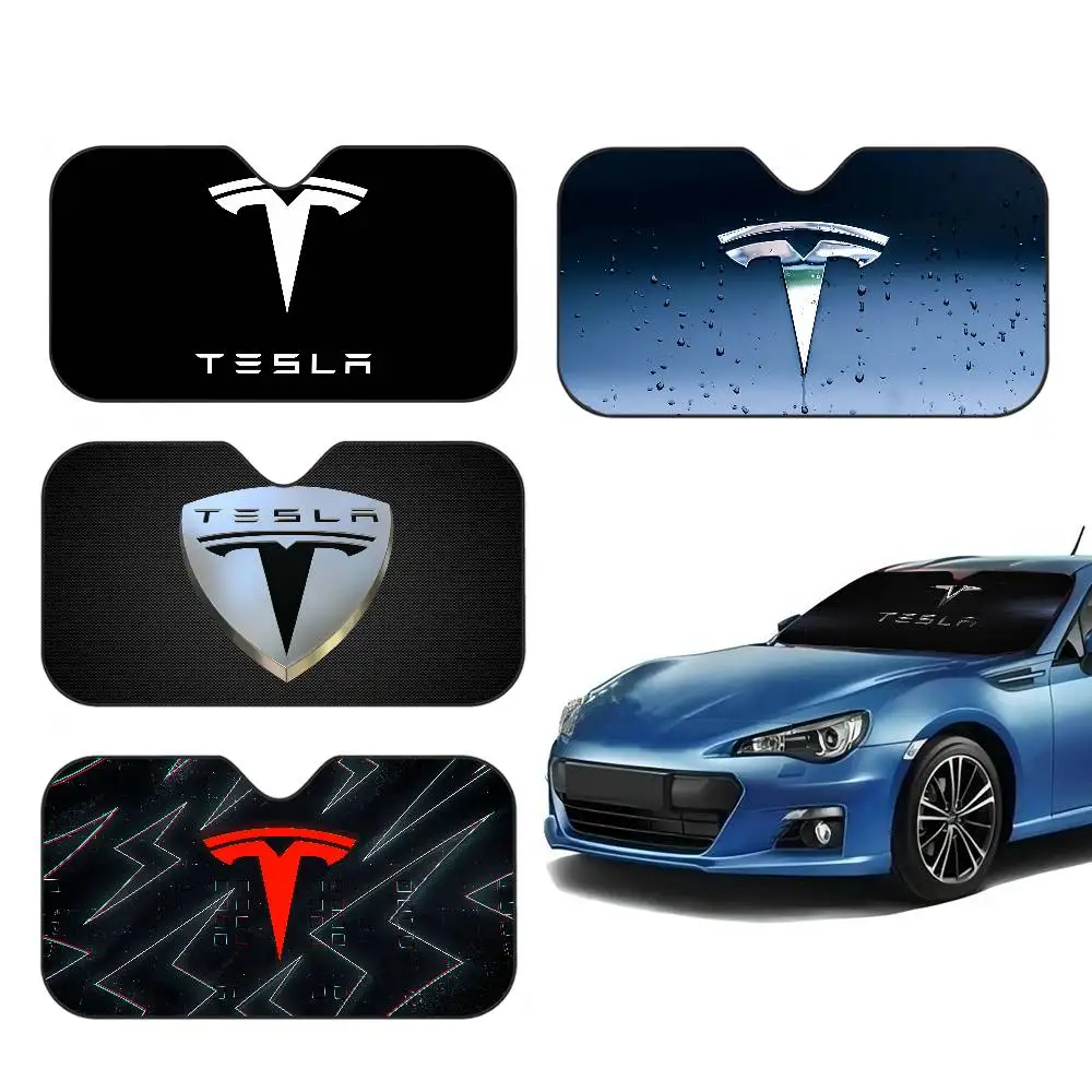 T-eslas-a LOGO Foldable Front Windshield Sunshade 70x130cm Anime Cartoon Foils Car Sun Visor Sun Shade Protect
