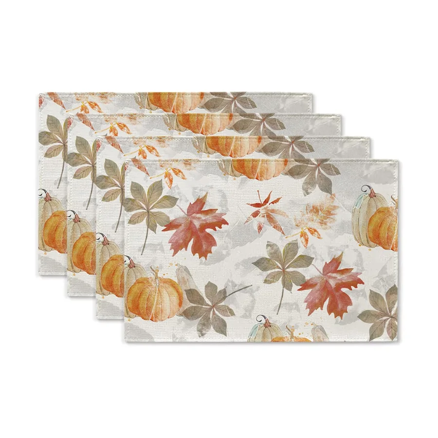 

Fall Pumpkin Maple Leaves Linen Placemats Table Decor Wahable Farmhouse Kitchen Dining Table Mat Holiday Party Tabletop Decor