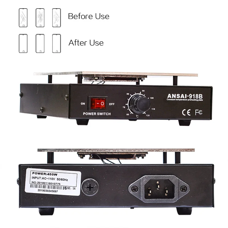 Mathiateur d'écran LCD EU, plaque de plate-forme chauffante, enlèvement de verre, machine de réparation, chaleur automatique, station de plaque lisse, 110V, US, 220V