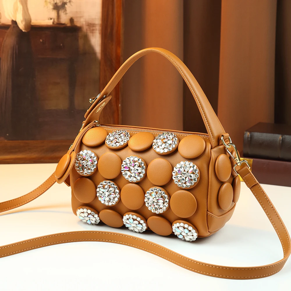 

Chic Women's Rhinestone Decorated PU Shoulder Bag Trendy Crossbody Pillow Handbag Small Fashionable Design for Ladies