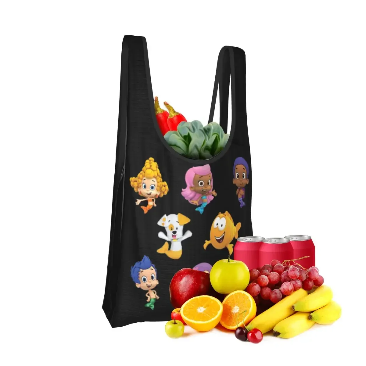 All Bubble Guppies Together Cartoon Mermaids Kids Portable Tote Large Capacity Shopper Bag Groceries Handbag Shoulder Bag