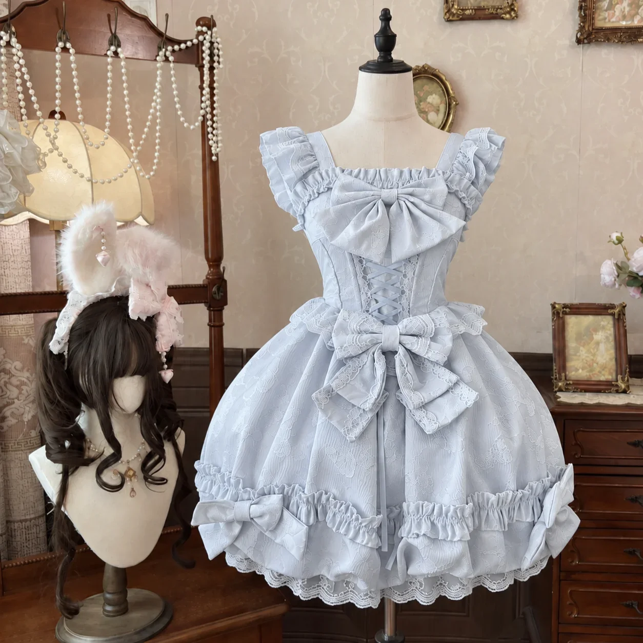 Japanese Kawaii Sweet Lolita JSK Sleeveless A-line Dress Y2K Fashion Lace Strap Dress Lovely Outfit For Holiday Party Occasions