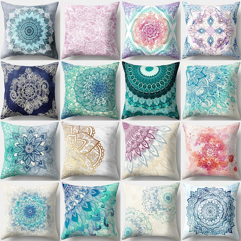 

Mandala Printing Decorative Pillows For Sofa India Flower Pillow Case 45x45 Home Decor Polyester Pillow Cover Kussensloop 40508P