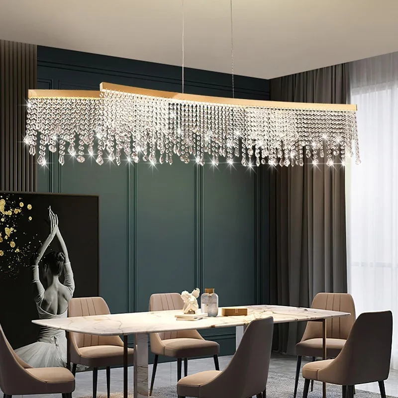 

American Style Crystal Chain Chandelier Pendant Lamp Dimmable lustre Ceiling Light with Color Change for Living Room Interior