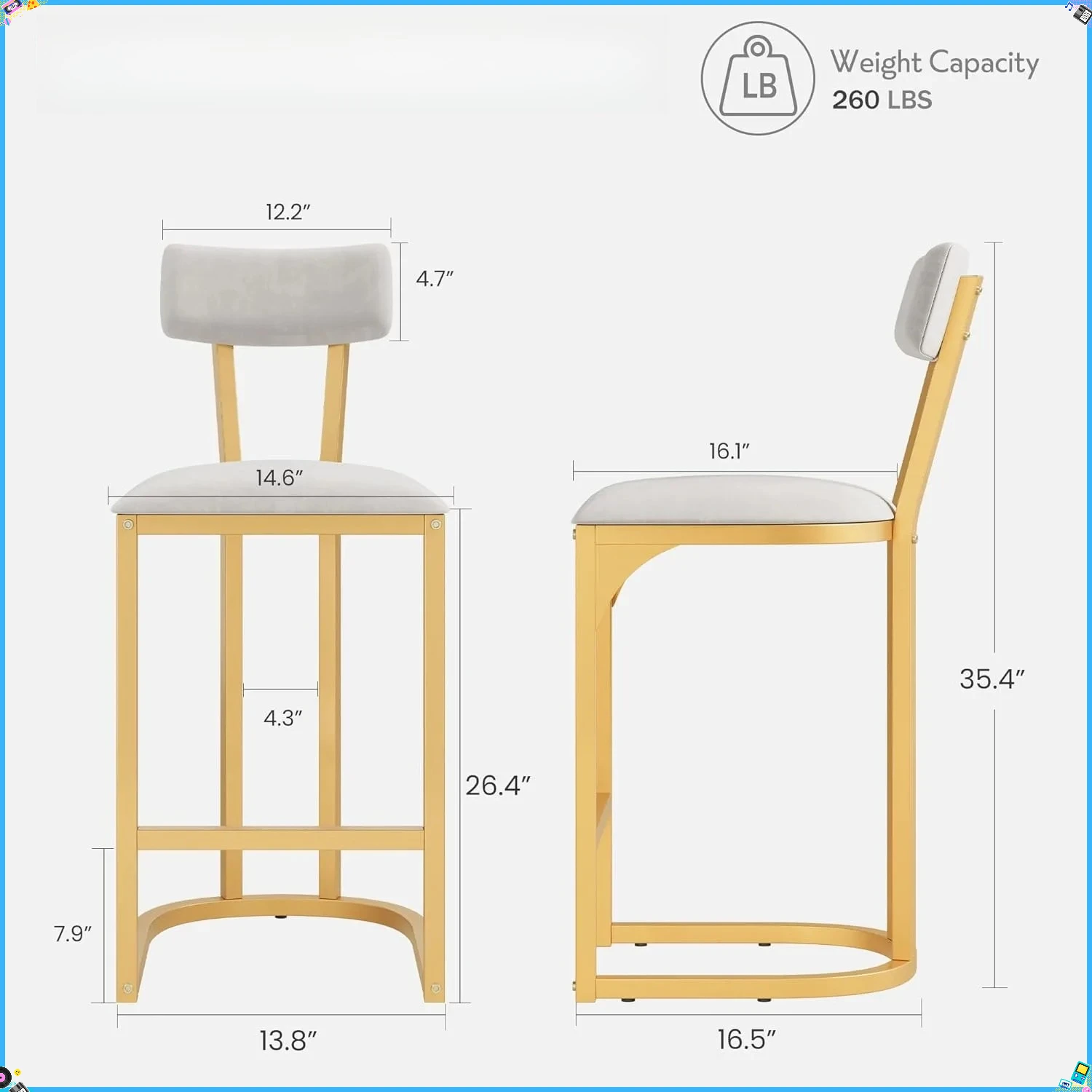 طقم كراسي بار مكون من قطعتين، مقاعد بار طويلة حديثة مع ظهر لطاولة المطبخ، وكراسي جزيرة لطاولة الطعام