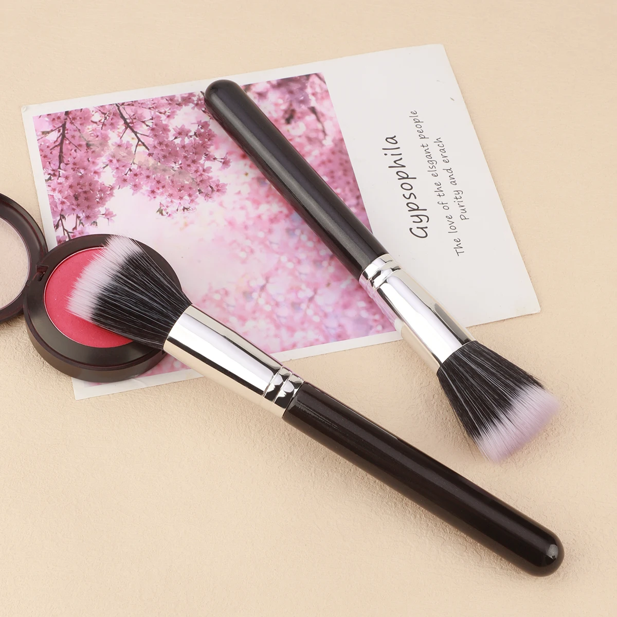 RANCAI Stippling Blush Brush Two-tone Soft Synthetic Bristles Fluffy Face Blush Bronzer Highlighter Makeup Cosmetic Beauty Tool