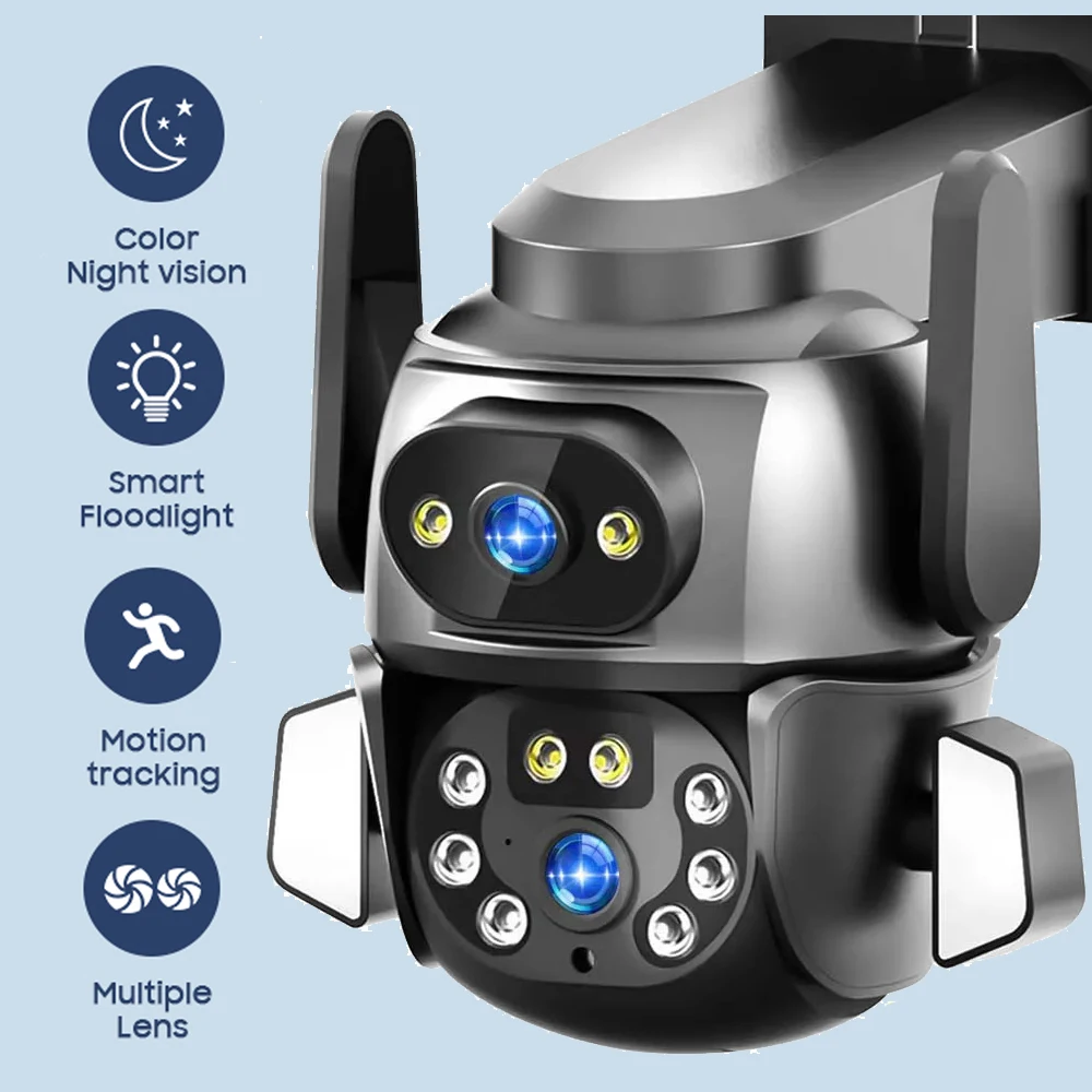 

4MP WiFI PTZ Camera Speed Dome Dual Lens IP Camera Outdoor Loop Recording Color Night Vision Remote Control 3D Positioning